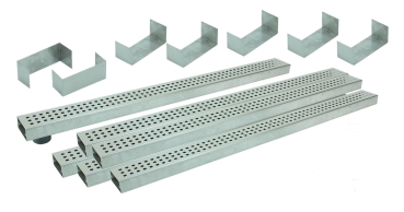 Entwässerungsrinnen Edelstahl superflach Rost Quadratlochung SET Typ 6, System 35/80